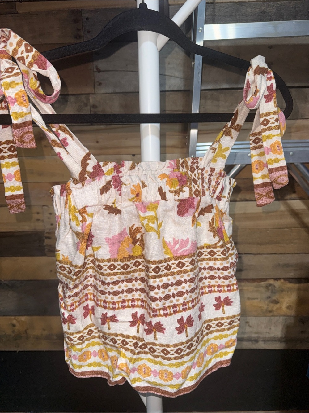 NWT Women’s Floral Tie-Shoulder Smocked Tank Top - Pink & Yellow XS